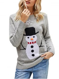 Snowman Snowflake Graphic Christmas Crew Neck Sweater - GRAY - XL