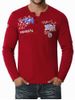 T-shirt Henley Drapeau Américain Lettre Brodée - Rouge Vineux XL
