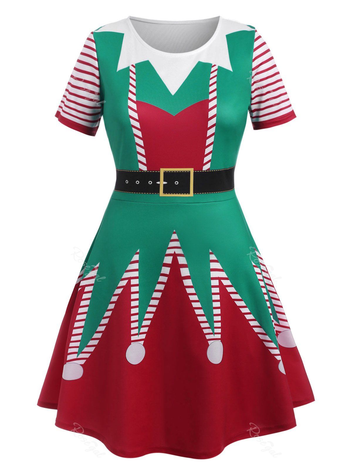 Robe de Noël Evasée 3D Imprimée de Grande Taille Rouge XL