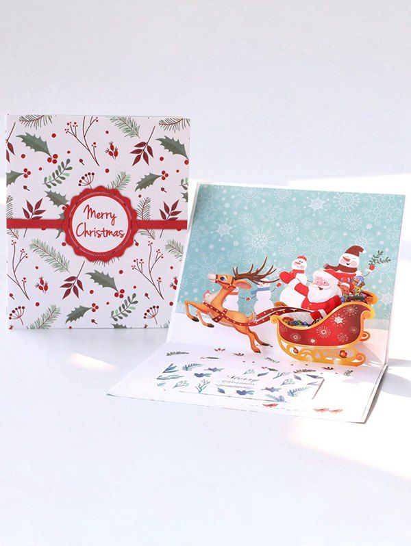 Trendy 3D Santa Elk Print Christmas Gift Greeting Card  