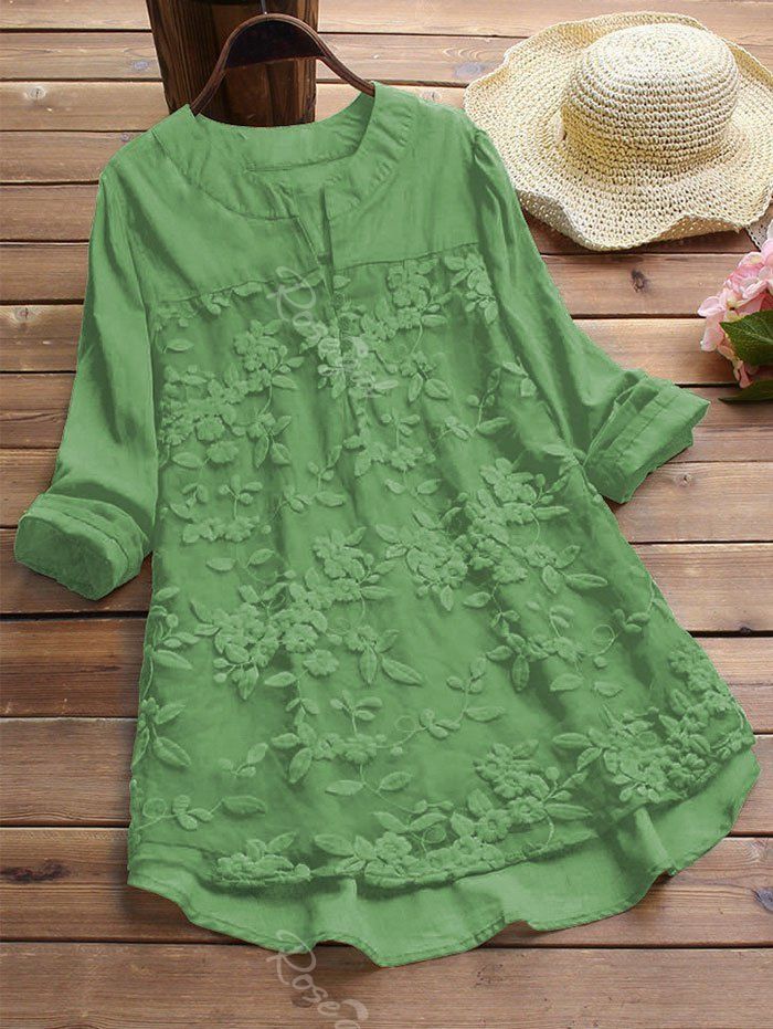 

Plus Size Embroidered High Low Tunic Blouse, Light green