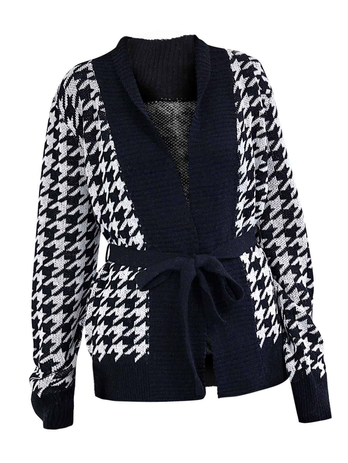 

Two Tone Houndstooth Wrap Cardigan, Black