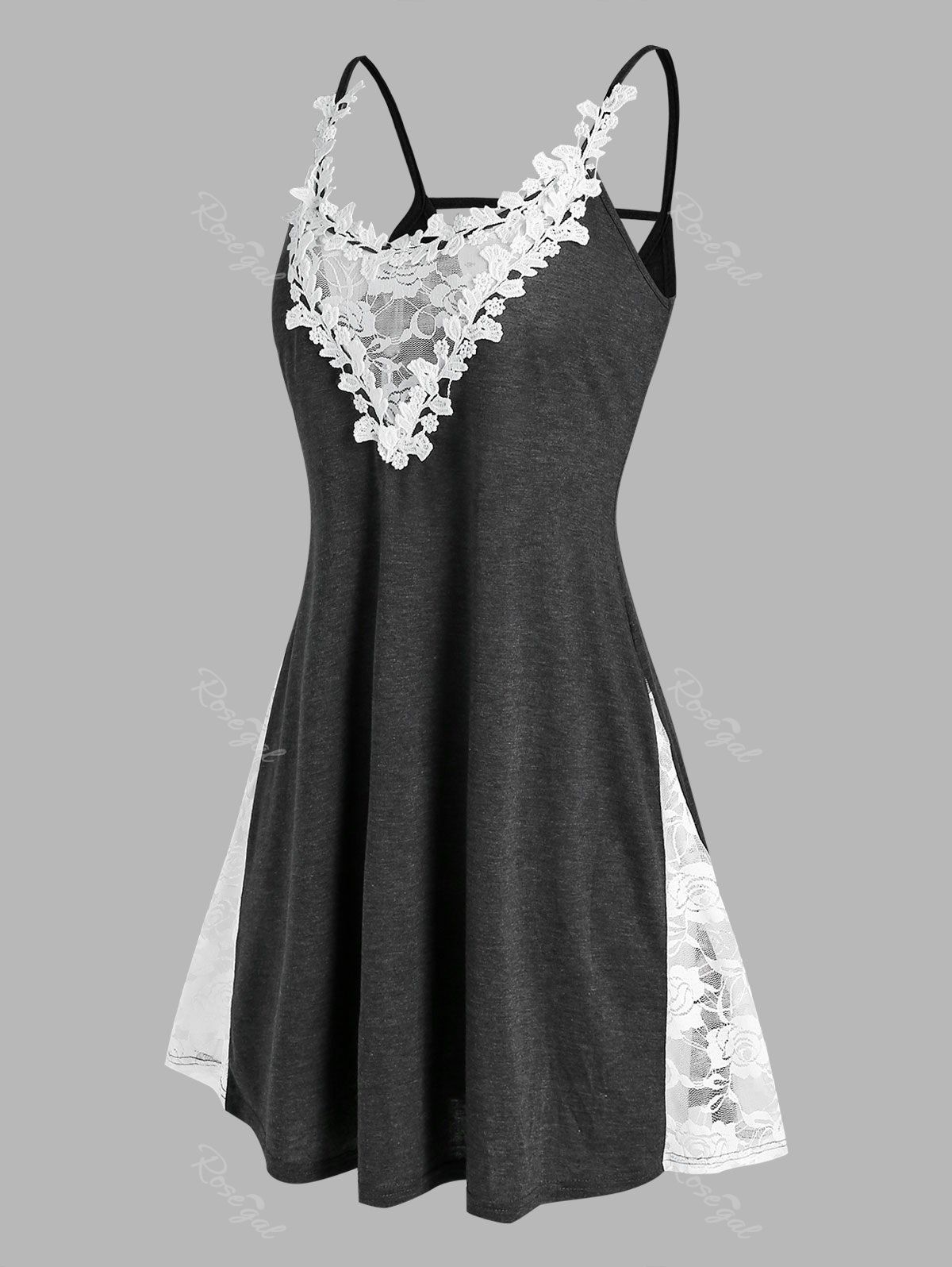 

Plus Size Lace Applique Panel Backless Sleep Dress, Carbon gray