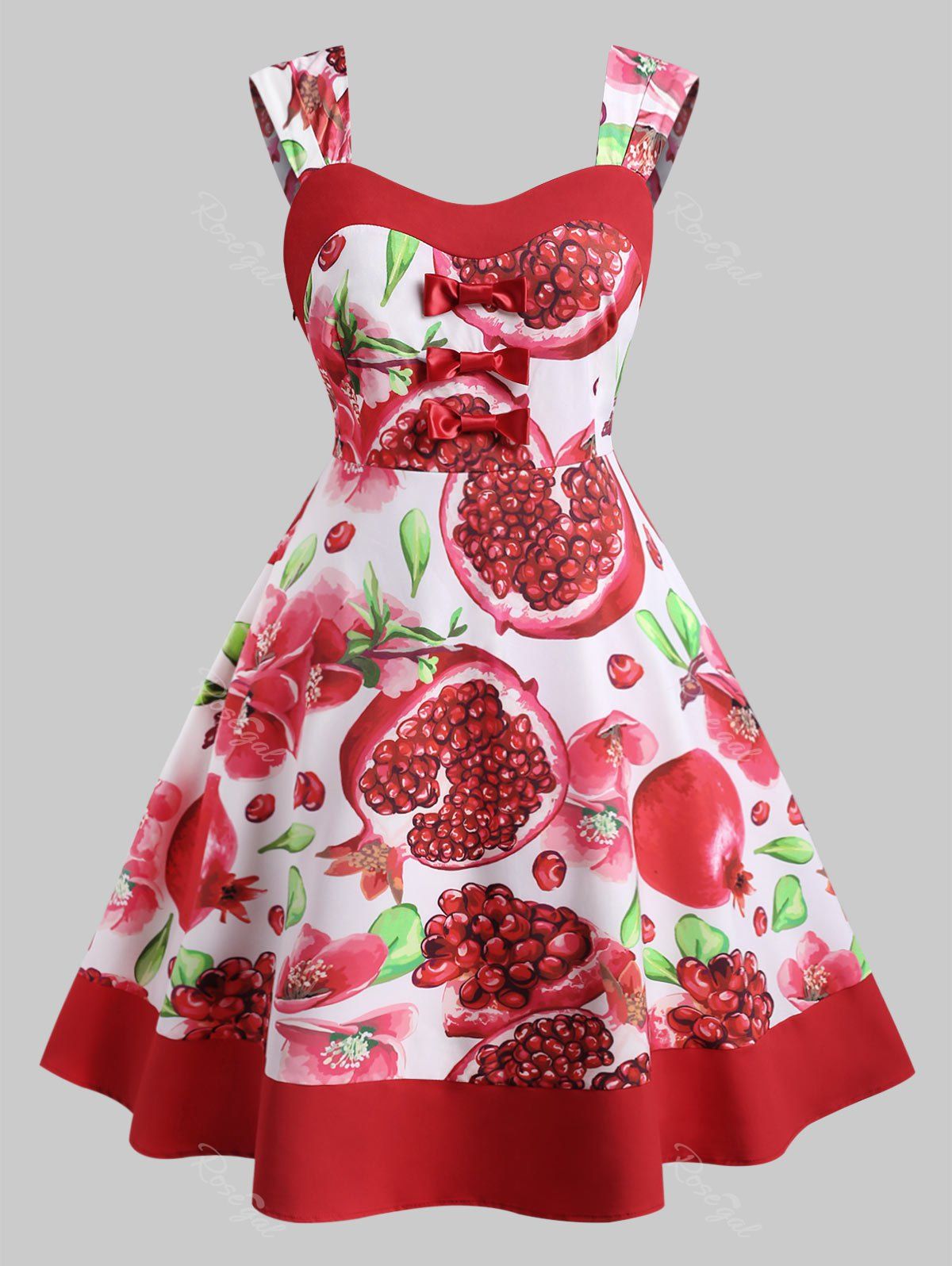 

Bowknot Floral Pomegranate Print Plus Size Dress, Red