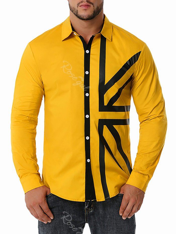 

Button Up Contrast UK Flag Print Shirt, Yellow