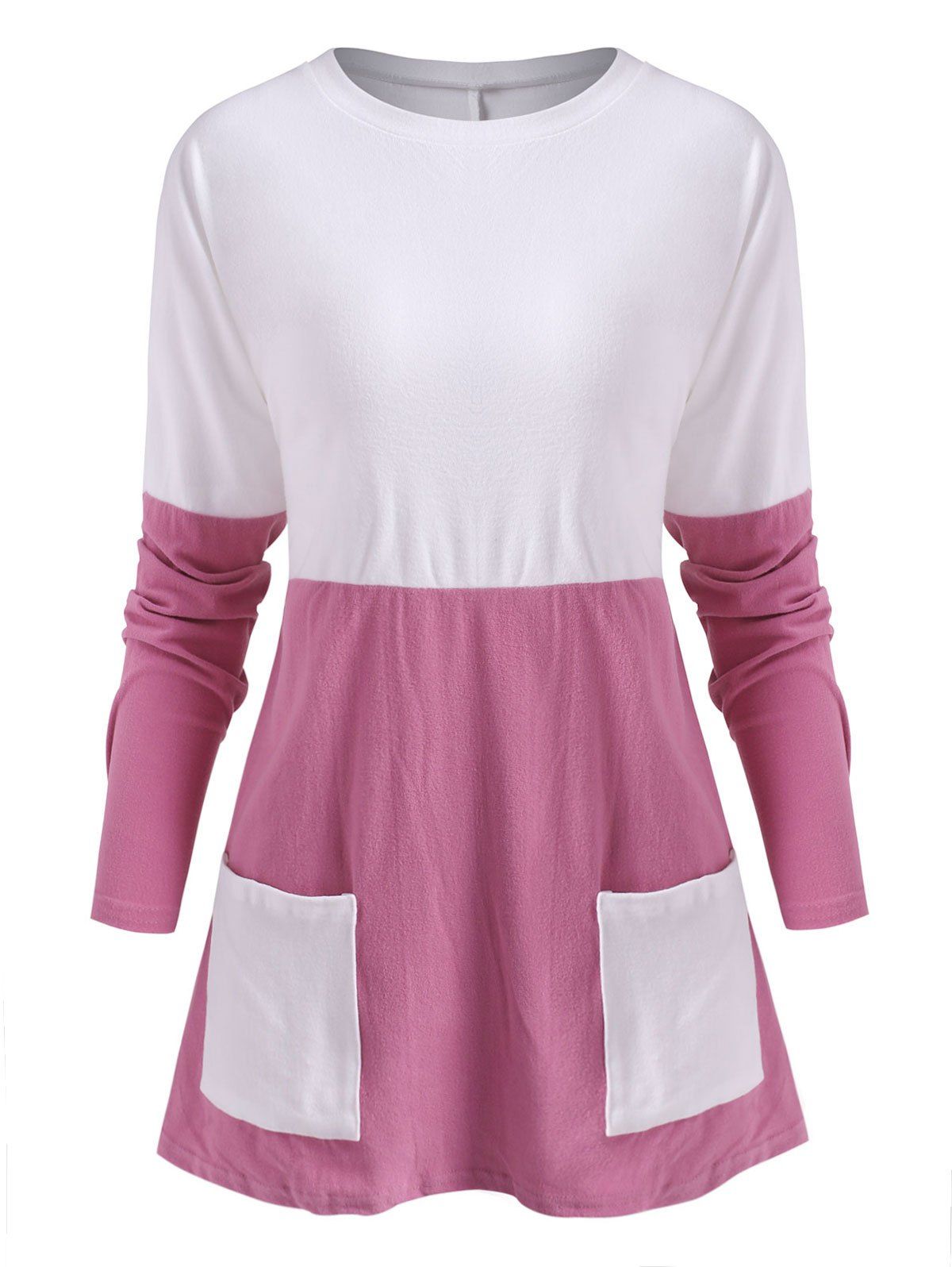 

Two Tone Fleece Drop Shoulder Pocket Tee, Light pink