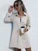 Robe Chemise Rayée à Lacets avec Poche en Avant - café lumière XL