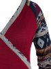 Plus Size Aztec Graphic Raglan Sleeve Curved Hem Knit Tee -  