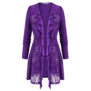 

Ruffles Open Front Lace Panel Plus Size Top, Purple