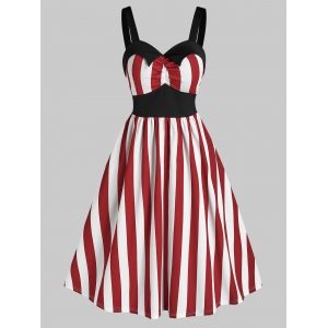

Sleeveless Striped Print Vintage Flare Dress, Red