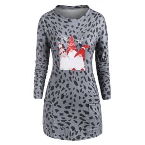 

Christmas Pockets Cow Print Tunic Tee, Gray