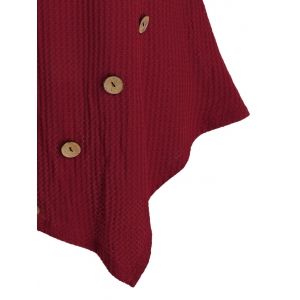 

Plus Size Asymmetrical Turtleneck Mock Button Tunic Sweater, Red wine