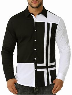 Contrast Cross Print Button Up Shirt - BLACK - S