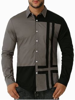 Contrast Cross Print Button Up Shirt - GRAY - S