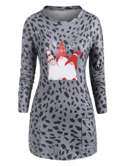 T-shirt Tunique Vache de Noël Imprimée avec Poches - GRAY - 4XL