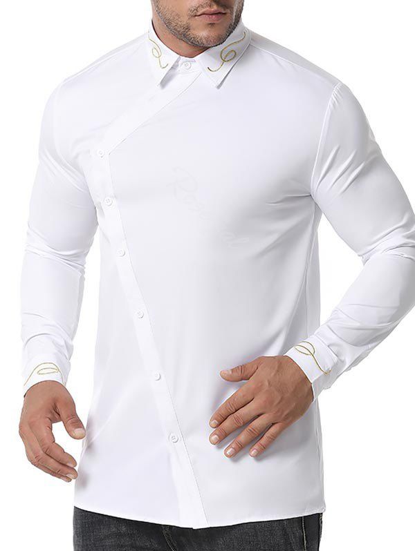 

Button Up Lines Embroidered Shirt, White
