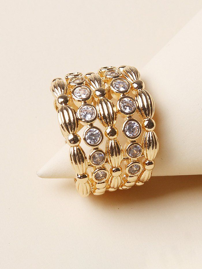 

Rhinestone Hollow Out Wide Band Ring, Golden