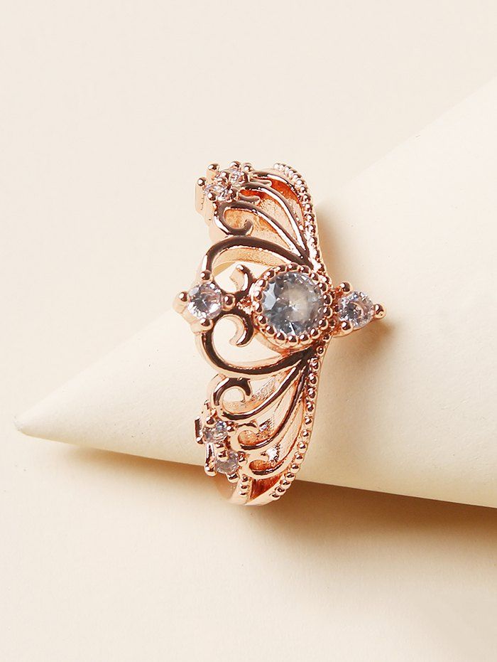 

Rhinestone Crown Shape Hollow Out Ring, Golden