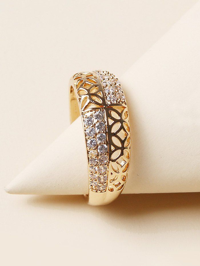

Hollow Cut Rhinestone Ring, Golden