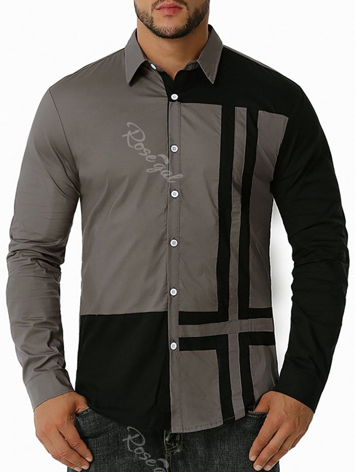 

Contrast Cross Print Button Up Shirt, Gray