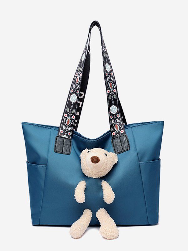 

Plush Bear Floral Print Strap Tote Bag, Sky blue