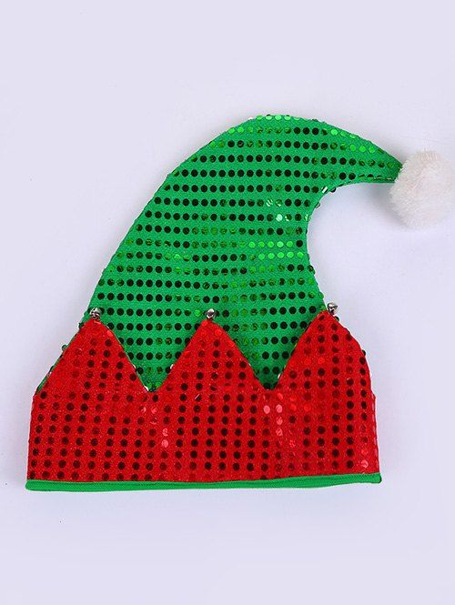 Online Christmas Pom Pom Sequined Contrast Santa Claus Hat  