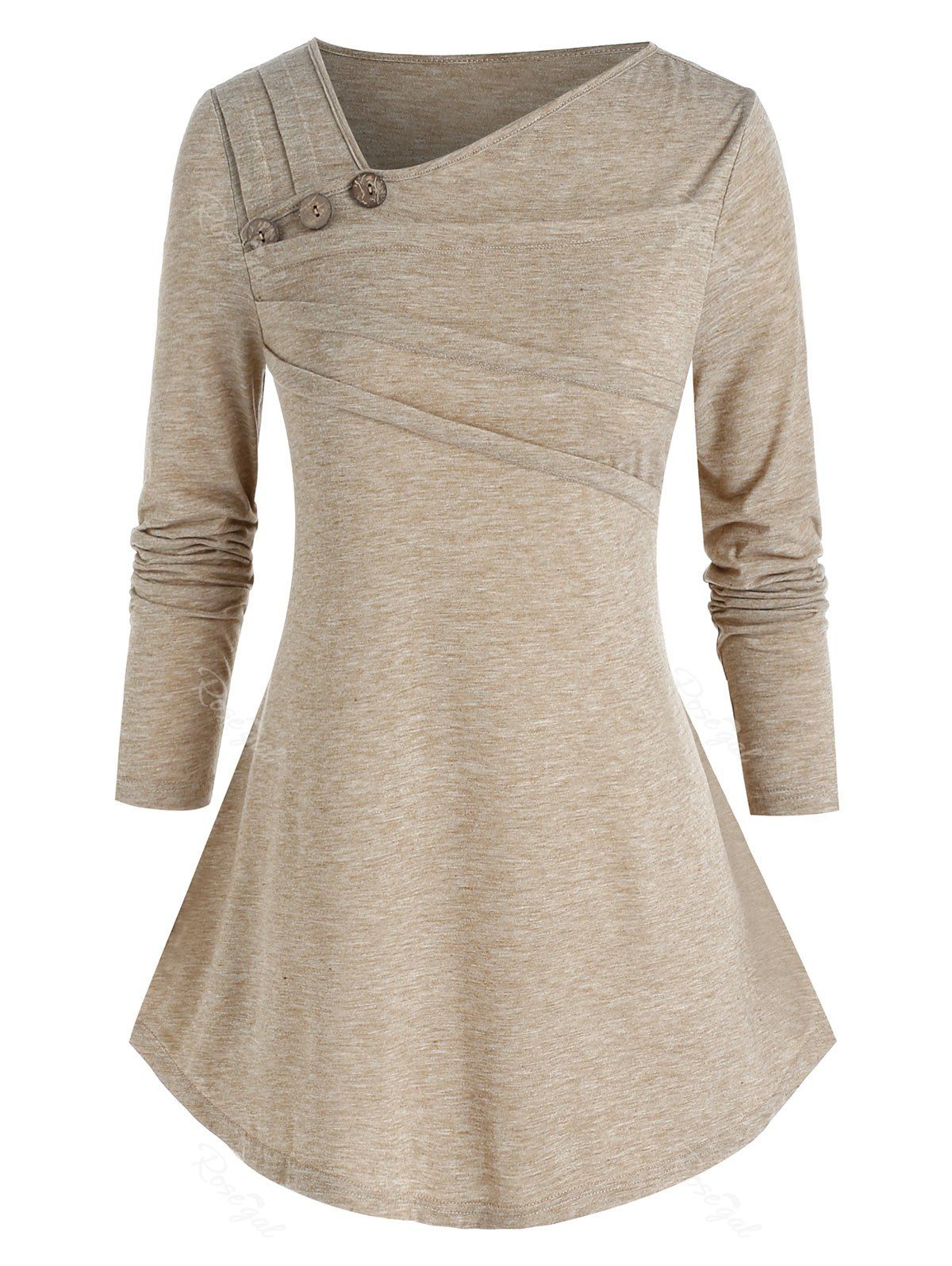 

Plus Size Heathered Skew Neck T Shirt, Light khaki