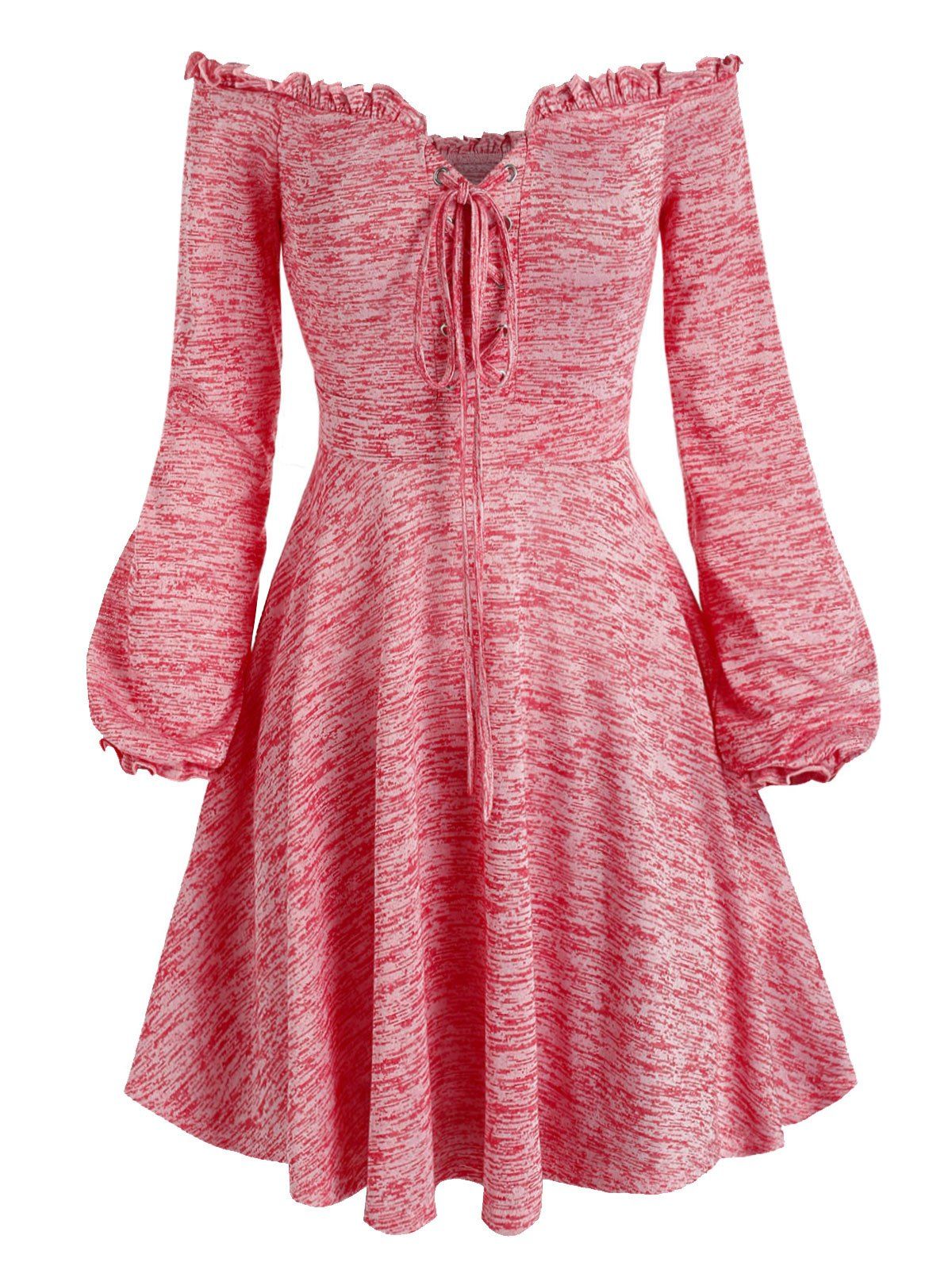 

Off The Shoulder Space Dye Print Lace-up Dress, Pink
