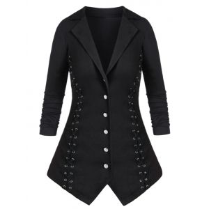 

Plus Size Solid Criss Cross Lapel Coat, Black
