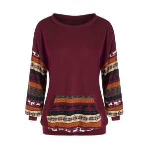 

Plus Size Christmas Printed Drop Shoulder Sweatshirt, Deep red