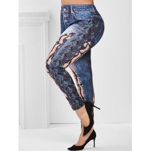 

High Waisted 3D Print Animal Plus Size Jeggings, Blue