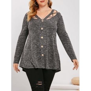 

Plus Size Heathered Cutout Knitwear, Blue gray