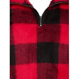 

Plus Size Plaid Zipper Fluffy Tunic Sweatshirt, Red