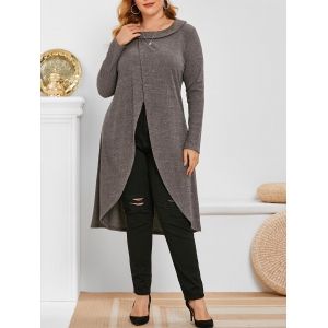 

Plus Size Overlap Heathered Long Knitwear, Dark gray