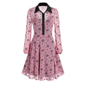 

Christmas Snowflake Mesh Dress and Cami Dress Set, Pink rose