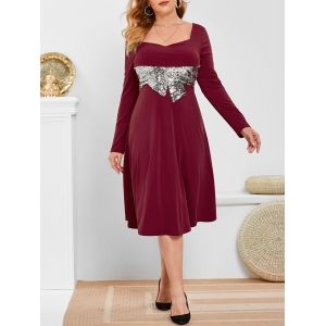 

Plus Size Sequined Midi A Line Dress, Red wine