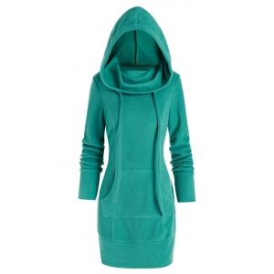 

Kangaroo Pocket Fleece Mini Hoodie Dress, Turquoise