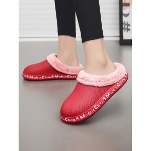 

Winter Letter Pattern Plush Slippers, Red