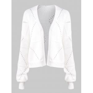 

Open Front Pointelle Knit Solid Cardigan, White