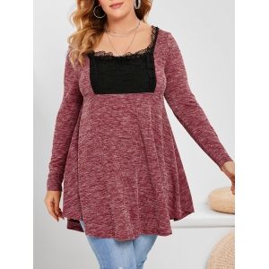 

Plus Size Heathered Lace Insert Knitwear, White