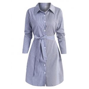 

Striped Mix Belted Long Sleeve Shirt Dress, Light blue