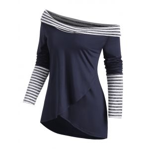 

Stripes Panel Overlap Front Cowl Neck Tee, Deep blue