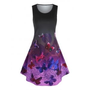 

Sleeveless Flower Butterfly Print Dress, Purple