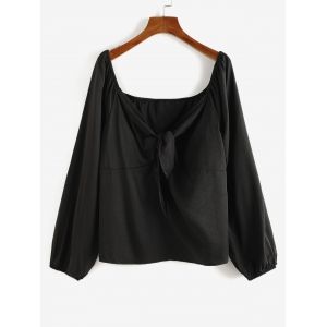 

Plus Size Raglan Sleeve Tied Plunging Blouse, Black