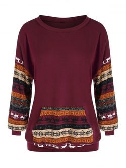 Plus Size Christmas Printed Drop Shoulder Sweatshirt - DEEP RED - 4X