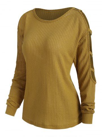 Ropa de punto sólida con textura de recorte de escalera - DEEP YELLOW - S