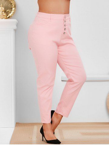 

Plus Size Button Fly High Rise Colored Jeans, Light pink