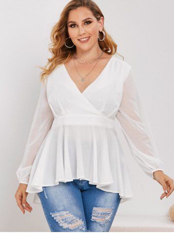 

Plus Size Plunge Peplum Surplice Blouse, White