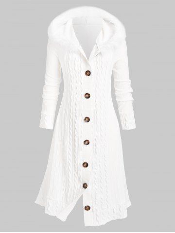 Botón con capucha de piel sintética de talla grande abrigo abajo - WHITE - 2X