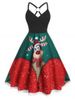 Plus Size Christmas O Ring Elk Print Dress -  